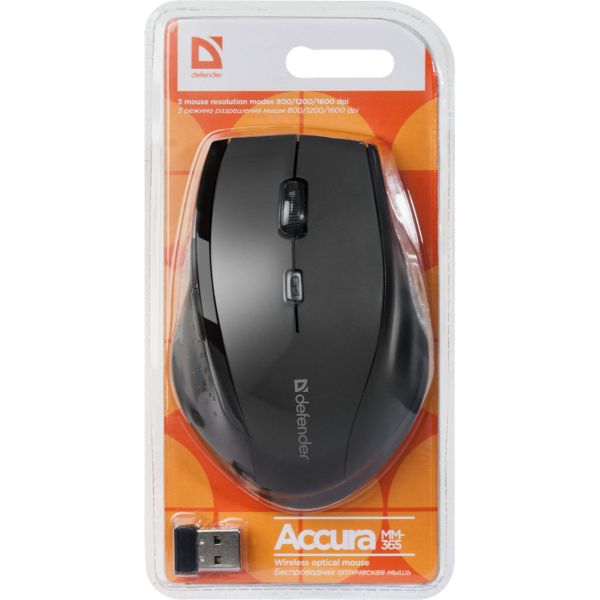 მაუსი Wireless optical mouse Defender Accura MM-365 Black,6D, 800-1600 dpi - Image 2