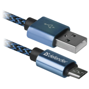 კაბელი USB cable Defender USB08-03T PRO USB2.0 Blue, AM-MicroBM, 1m, 2.1A