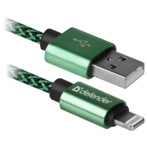 კაბელი USB cable Defender ACH01-03T PRO USB2.0 Green, AM-LightningM,1m,2.1A