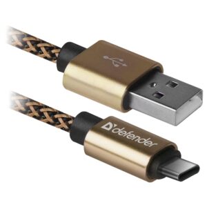კაბელი USB cable Defender USB09-03T PRO USB2.0 Golden, AM-Type-C, 1m, 2.1A