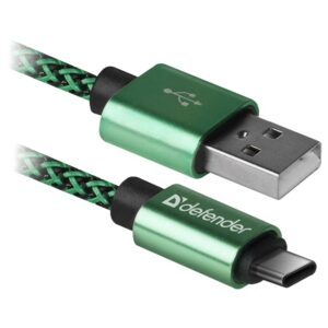 კაბელი USB cable Defender USB09-03T PRO USB2.0 Green, AM-Type-C, 1m, 2.1A