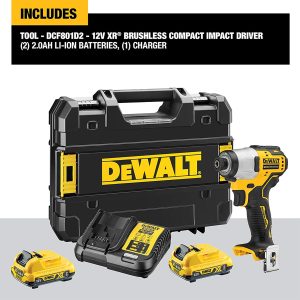 DEWALT DCF801D2-QW 1/4" ბატარეის დარტყმის სახრახნისი - შავი/ყვითელი