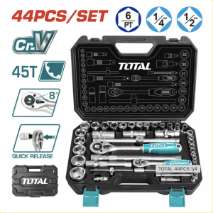 ინსტრუმენტების ნაკრ,  TOTAL 1,4", 1/2", 44 ნაჭრ