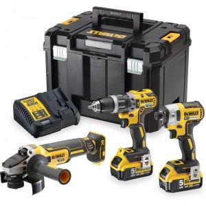 DEWALT DCK384P2T-QW 18V XR ხელსაწყოების   ნაკრები DCD796 + DCF887 + DCG405 - 2X 5.0AH ბატარეები და დამტენი TSTAK-ში