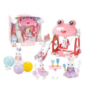 Tapura Candy Rabbit Frog Playground Rabbit Doll Set Playhouse ბავშვებისთვის თოჯინების Playhouse სათამაშოები სათამაშო კომპლექტების კომპლექტიშესაფერისია 3+ წლის ასაკის ბავშვებისთვის. GH-6630