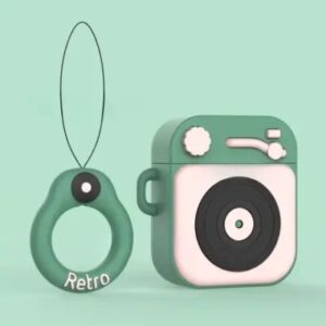 For Apple AirPods 2nd gen.Silicone Earphone Case+Finger Ring Strap - Dark Green