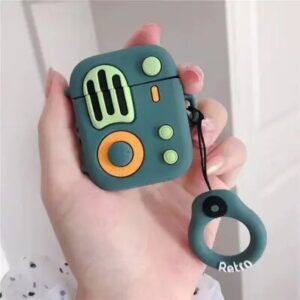 For Apple AirPods 2nd gen. Silicone Case Retro Radio Wireless Earphones Protector - Blackish Green