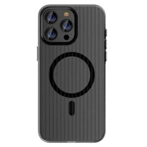 For iPhone 16 Pro Max Case Compatible with MagSafe Corrugated Texture Hard PC Matte Phone Cover - Grey Edge