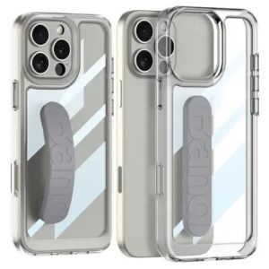 GKK For iPhone 16 Pro Max Crystal Clear Case Anti-Drop TPU+PC Phone Cover with Silicone Hand Strap - Grey