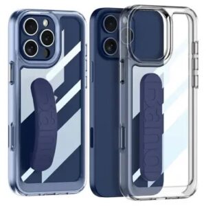 GKK For iPhone 16 Pro Crystal Clear Case Anti-Drop TPU+PC Phone Cover with Silicone Hand Strap - Blue