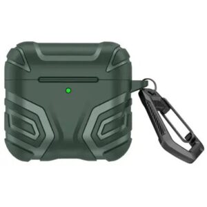 For AirPods 4 Case Split Design Soft TPU Shockproof Earphone Cover with Carabiner - Blackish Green